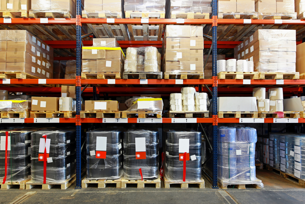 Mobile shelving system with goods in warehouse_id172525859