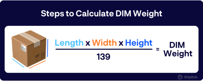 length x width x height/139 = dim weight 