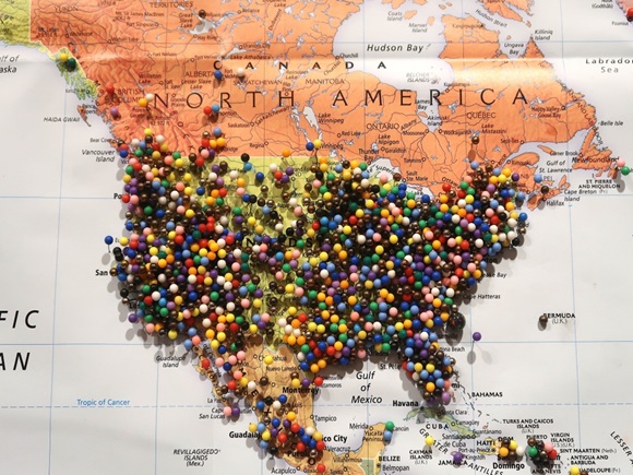 Push pin map of North America. Mark where you are from_2349393817