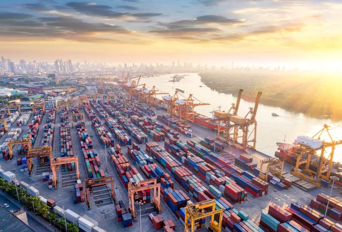 Image of a sea port with cargo freight containers