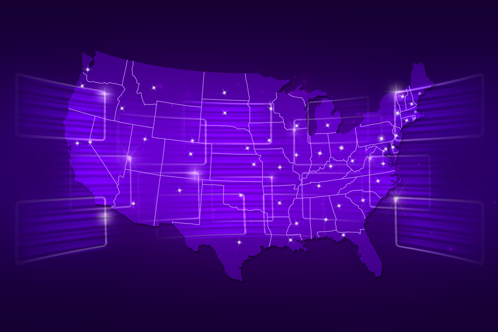 USA Map World map News Communication logistics purple_id240097315