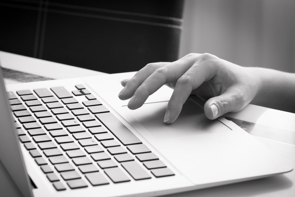 Woman's hands typing on laptop keyboard : Selective Focus_id250862842