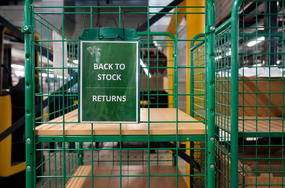 Rack in a warehouse that is specific for items that have been returned