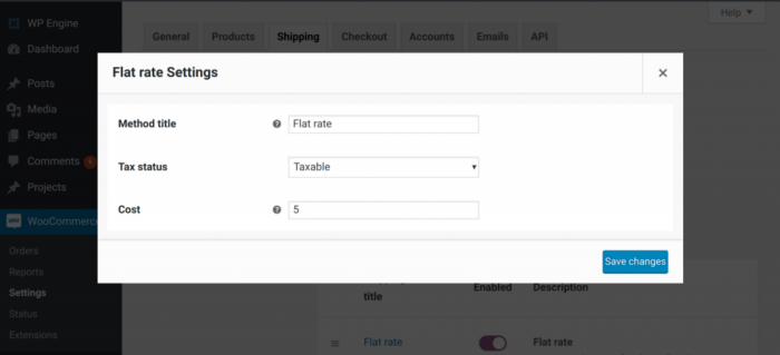 5. WordPress WooCommerce Settings to set up flat rate shipping