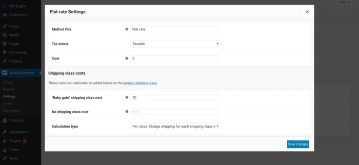 9. WooCommerce WordPress shipping class costs