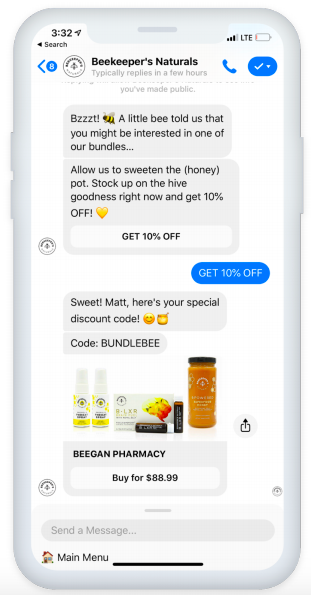 Conversational commerce example: coupon code