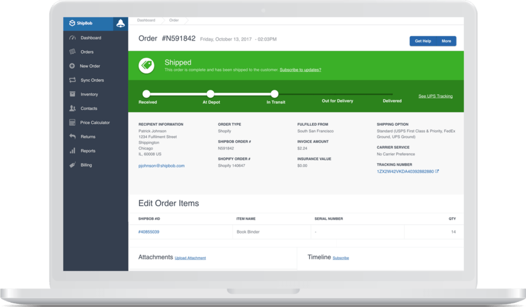 shipbob order tracking shopify order shipped