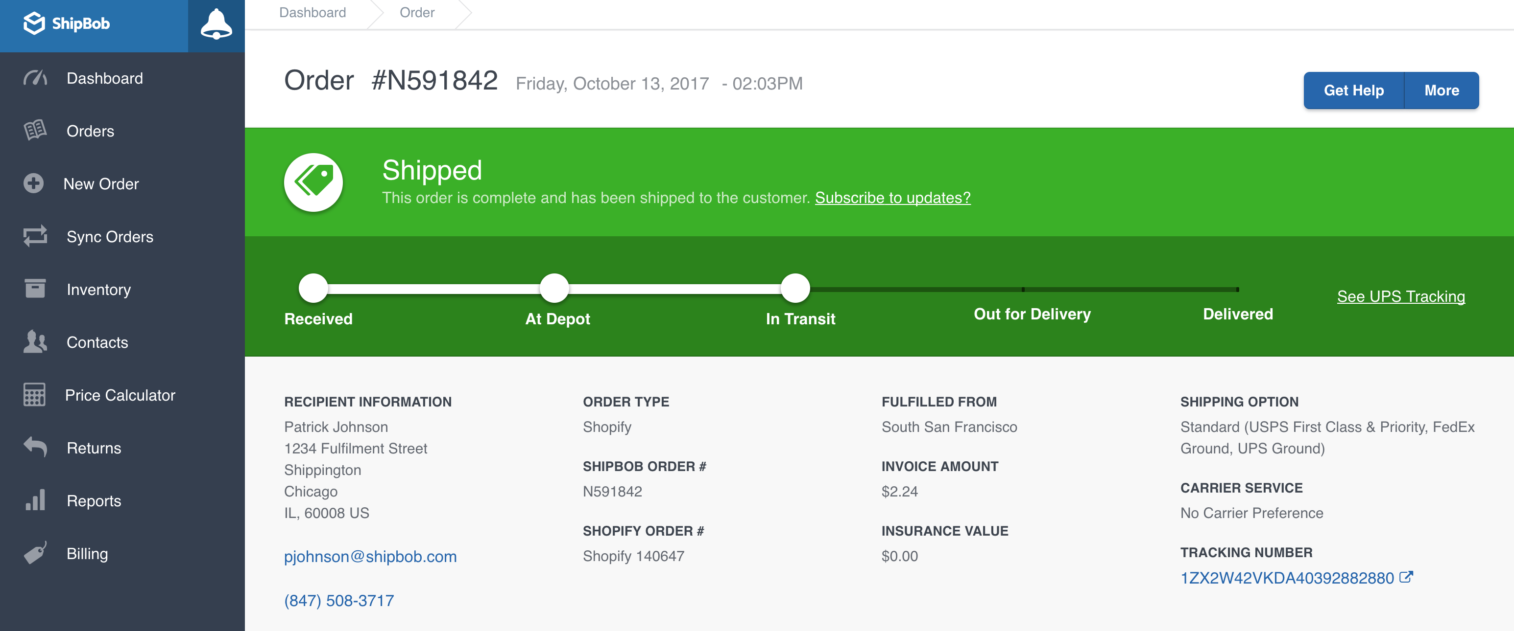 shipbob order tracking shopify order shipped