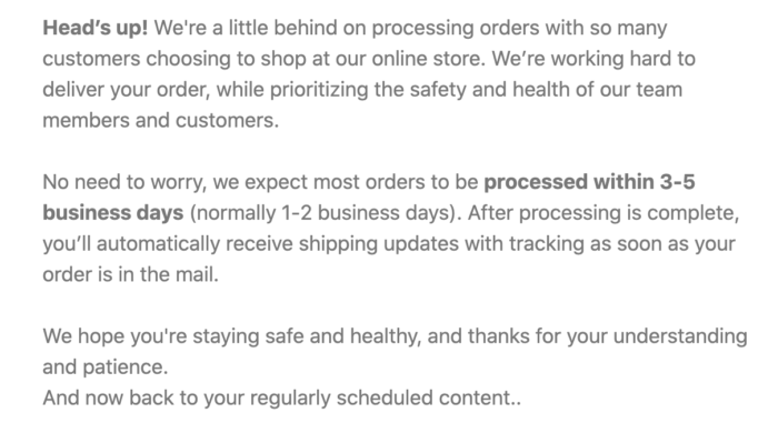 Email confirmation for ecommerce COVID-19 delay after checkout