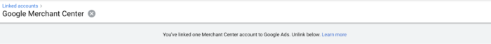 Google Merchant Center successfully linked account