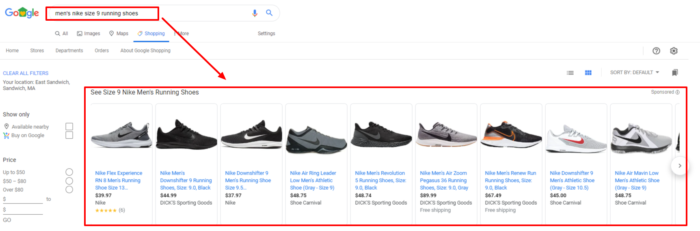 Higher value search query on Google Shopping includes more specific results