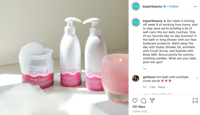 Kopari Beauty messages self-care in ecommerce products during COVID-19