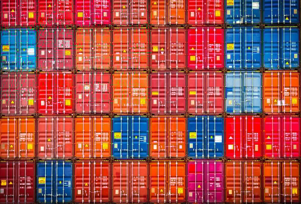 Row of Stacked Colorfull Containers Cargo Shipping. Cargo Container ships, Freight Trucks Import-Export Business. Distribution Warehouse. Handling of Logistic Transportation Industry._id2290967477