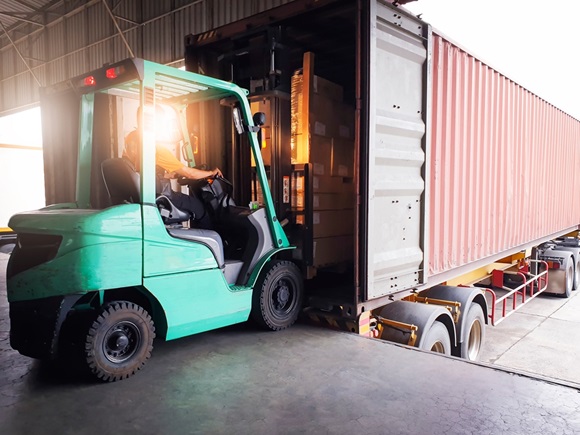 Forklift Tractor Loading Package Boxes into Cargo Container at Dock Warehouse. Delivery Service. Supply Chain. Shipping Warehouse Logistics. Cargo Shipment. Freight Truck Transportation._id2031138518