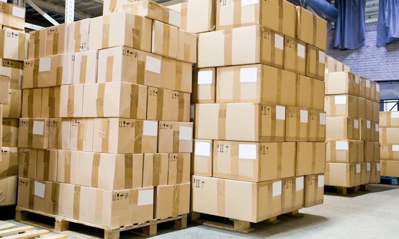 rack stack arrangement of cardboard boxes in a store warehouse_id60682792