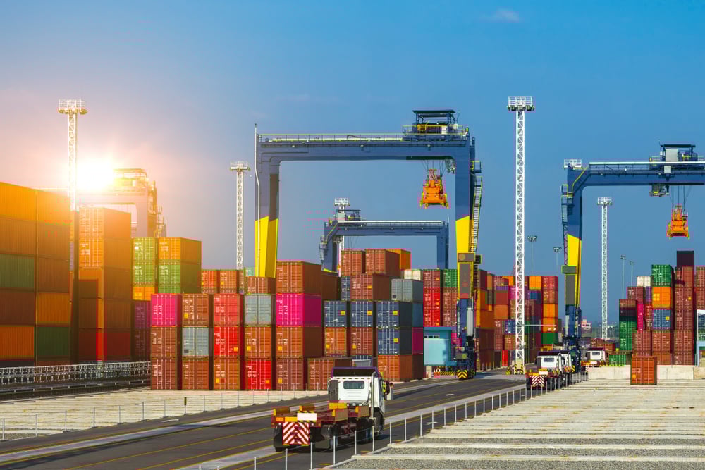 Industrial logistics and transportation of truck in Container yard for logistic and Cargo business plane.-image_1350792032