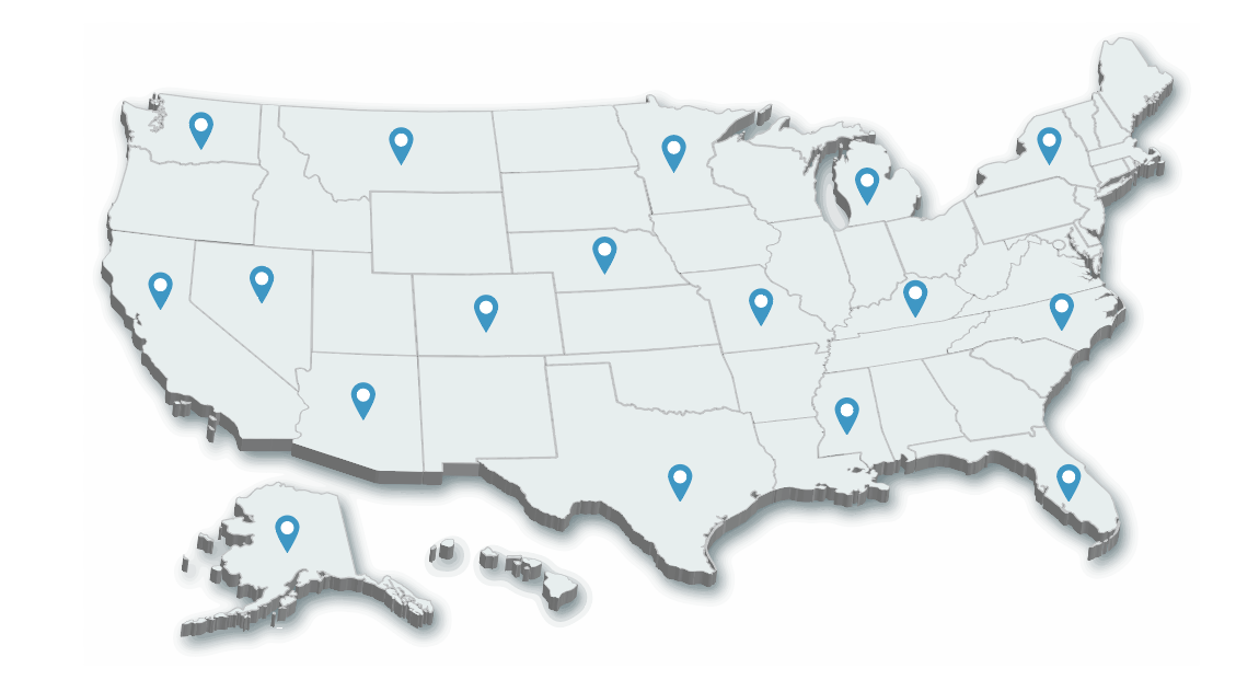 map of the USA with pins in multiple states, showing regional pre-positioning strategies for anticipatory shipping